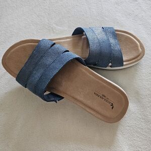 NEW Koolaburra By UGG  Blue Metalic Slide Sandals Womens SIZE 8.